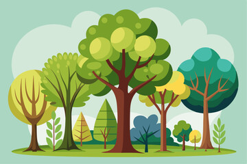 A Cartoon Illustration of a Green Forest with Trees