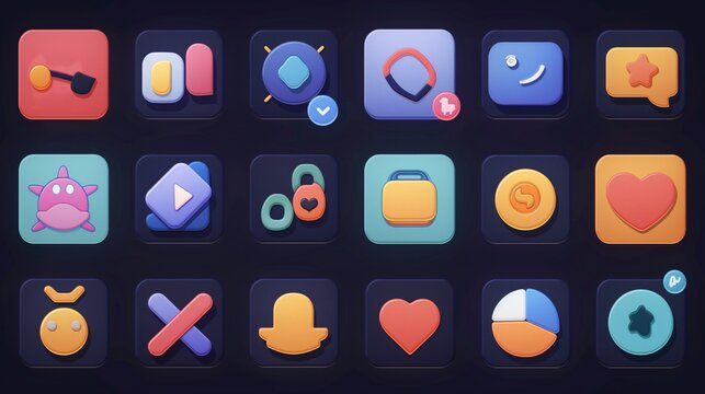 A set of animated icons for a mobile app, each performing a small, meaningful action when interacted with, enhancing user experience and functionality.