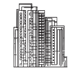 High rise building sketch. Line art