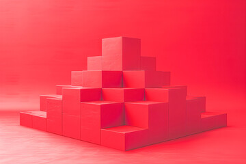Red minimalist pyramid growing on red background concept