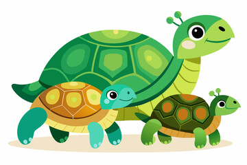 Fototapeta premium Three Cartoon Turtles with Green Shells and Bright Colors