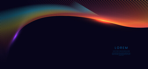 Abstract colorful wave lines on dark blue background.