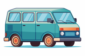 Cartoon illustration of a teal minivan with a white roof
