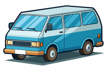 Blue and White Cartoon Van with a Shadow