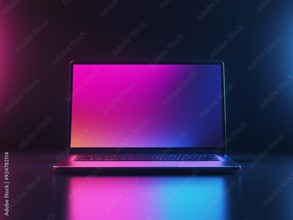 Fototapete graphic 3d model style of laptop computer mockup in dark background theme.
