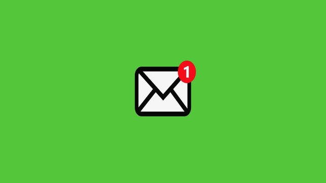envelope icon in green screen. message alert, incoming notification,  Sending mail sign, Email notification symbol, Envelope line, new email inbox notification animation. 