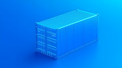 Blue shipping container depicted in a minimalist 3D rendering on a blue background, perfect for industry-related content or modern design themes.