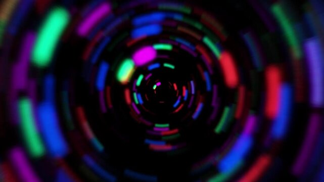 Abstract tunnel of neon animated loop zooming background.