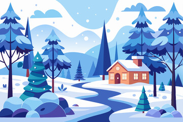 Fototapeta premium Winter Wonderland with a Cozy Cabin in the Woods