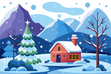 Fototapeta premium Snowy Cabin in a Wintery Mountain Landscape
