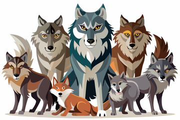 Fototapeta premium A Pack of Wolves and a Fox Standing Together