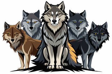 A Pack of Five Wolves Standing in a Row