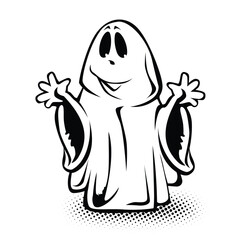 Halloween template of sorrowful apparition. Sad crying ghost for halloween decoration. Vector on transparent background
