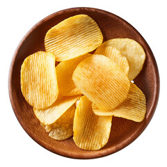 potato chips top view on white backgrund
