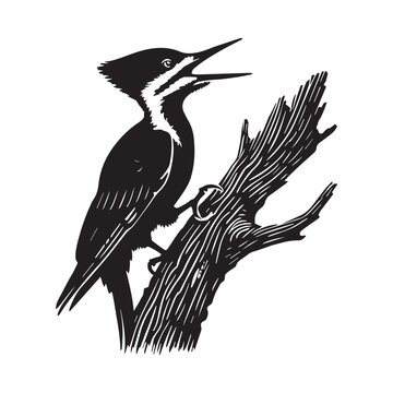 recommend clip art: Pileated woodpecker silhouette, Woodpecker  Bird Clipart, Pileated woodpecker calling illustration in black and white