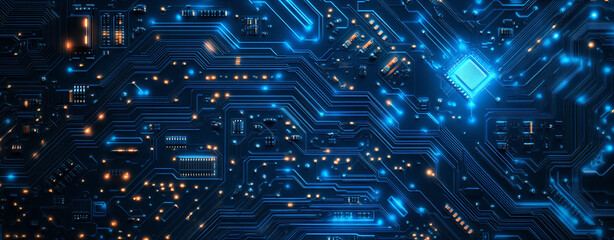 Blue and Orange Circuit Board.