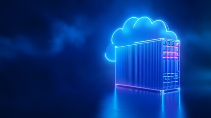 Obraz premium Digital representation of cloud storage containers with neon lighting. Ideal for concepts of data storage, cloud computing, and technology.