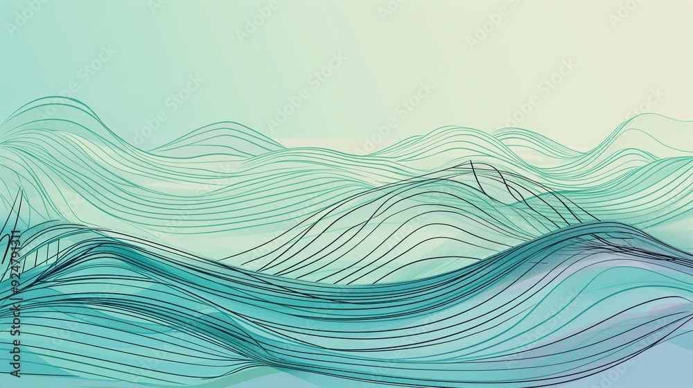 Canvas Prints a soothing scribble-style background with gentle waves and soft geometric shapes, drawn in a thin bl