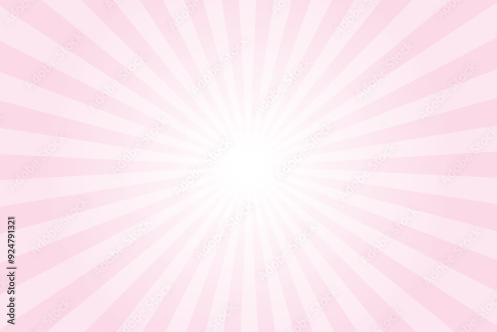 Aufkleber Pink background with white sun ray. Pattern of starburst. Abstract lace pink texture with light of sunburst. Radial beam of sunlight. Retro background with flash. Design of sunbeams. Vector.	
