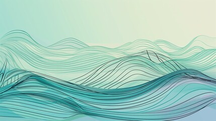 A soothing scribble-style background with gentle waves and soft geometric shapes, drawn in a thin black line on a gradient of ocean blue to sea foam green.