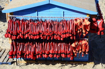 Beach hut with life jackets