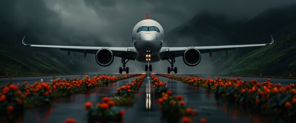 An Airplane Flying Over The Highway, Creating A Dramatic And Adventurous Scene