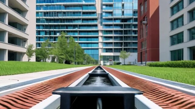  Detailed view of rainwater overflow pipe leading to drainage system. Concept Building , Rainwater Overflow Pipe, Infrastructure, Water Flow Management, Urban Water Systems created with generative ai