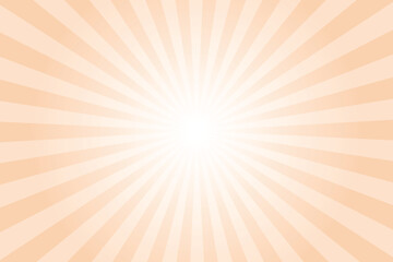 Obraz premium Peach, light orange background with white sun ray. Pattern of starburst. Abstract texture with light of sunburst. Radial beam of sunlight. Retro background with flash. Design of sunbeams. Vector.