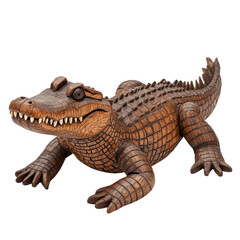 Naklejka premium Handcrafted wooden crocodile sculpture with intricate details and a natural finish, perfect for home decor or as a unique gift.