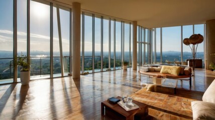 Fototapeta premium a large sunny room with wide views and a peaceful fee
