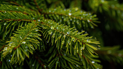 Pine Tree Branches With Dew