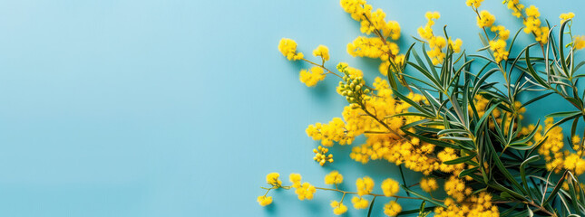 Mimosa Flowers on Blue Background