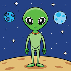 Fototapeta premium Alien Standing in Space with Starry Galaxy Background Illustrator Artwork