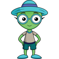 Cartoonish Frog in Hat and Glasses Against Transparent Background Artwork