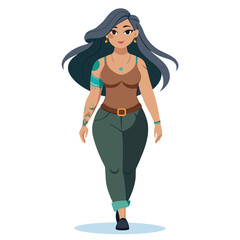 Confident Woman with Tattoos on Her Body Against Transparent Background Illustrator Artwork