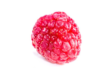 ripe raspberries on white background