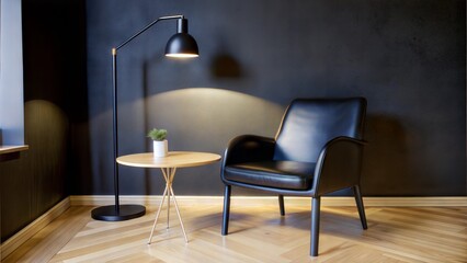 Modern interior with armchair and floor lamp

