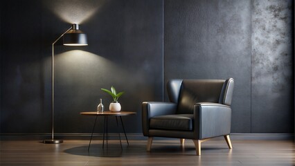 Cozy armchair in a dark interior with warm lighting

