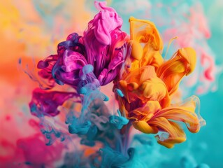 Obraz premium Colorful swirling patterns of ink in water create abstract floral shapes on a vibrant background