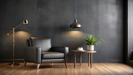 Modern interior with leather armchair and decorative lighting

