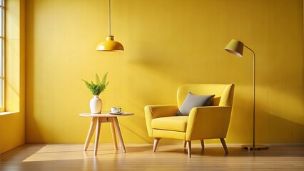 Modern interior with yellow armchair and decorative elements

