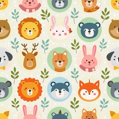 Naklejka premium seamless pattern with animal faces