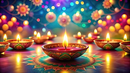 Vibrant and colorful depiction of a happy Diwali night, the festival of light, Diwali, festival, vibrant, colorful