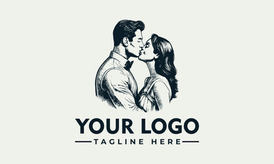 timeless romance couple passionately kissing Passionate Couple Sketch vector Logo capturing timeless romance and affection