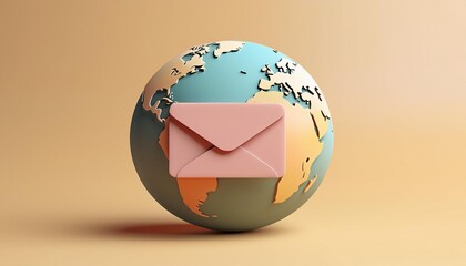 A postal envelope symbolically placed on a globe, representing global communication and connectivity.
