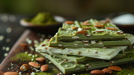 Matcha and White Chocolate Bark With Almonds