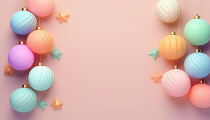 Colorful pastel ornaments arranged on a soft background, perfect for festive decorations and celebrations.