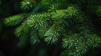 Pine Tree Branch With Dewdrops