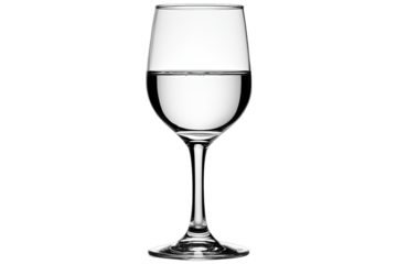 A clear wine glass filled with pure water, reflecting light beautifully. Perfect for showcasing refreshing beverages.