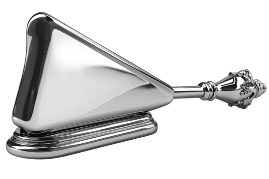 A sleek and shiny metal horn with elegant detailing, perfect for vintage or modern decor themes.